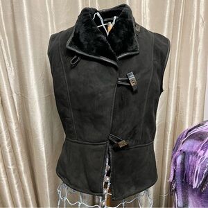 Vintage Cindy Spolek Handmade Shearling Sheepskin Vest Peplum Lagenlook artisan